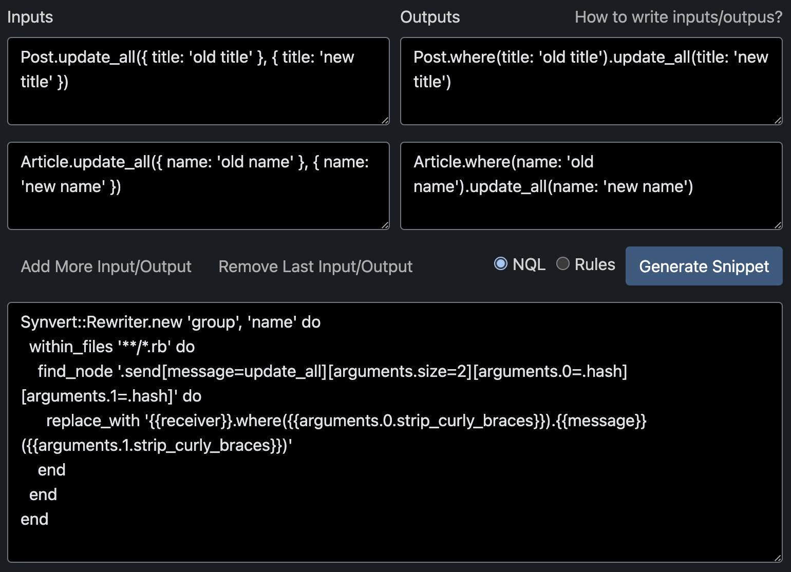 Generate snippet demo 1